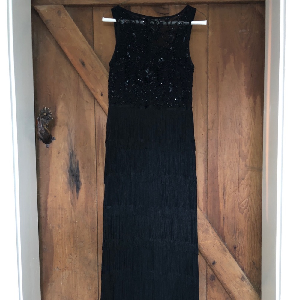 Aidan Mattox Beaded Tiered Fringe Dress